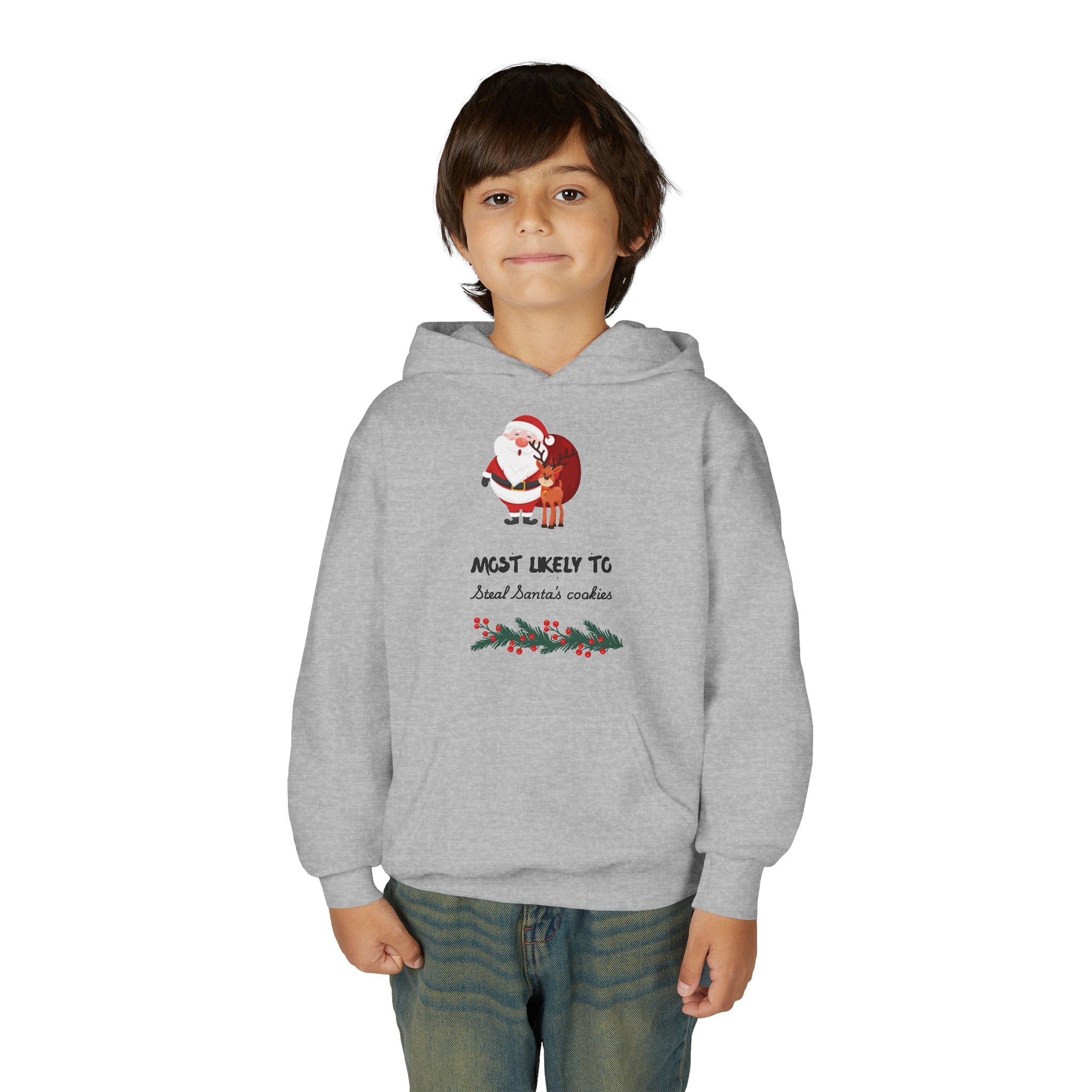 Youth Hoodie - 'Most Likely To Steal Santa's Cookies' Cute Christmas Kids Sweatshirt