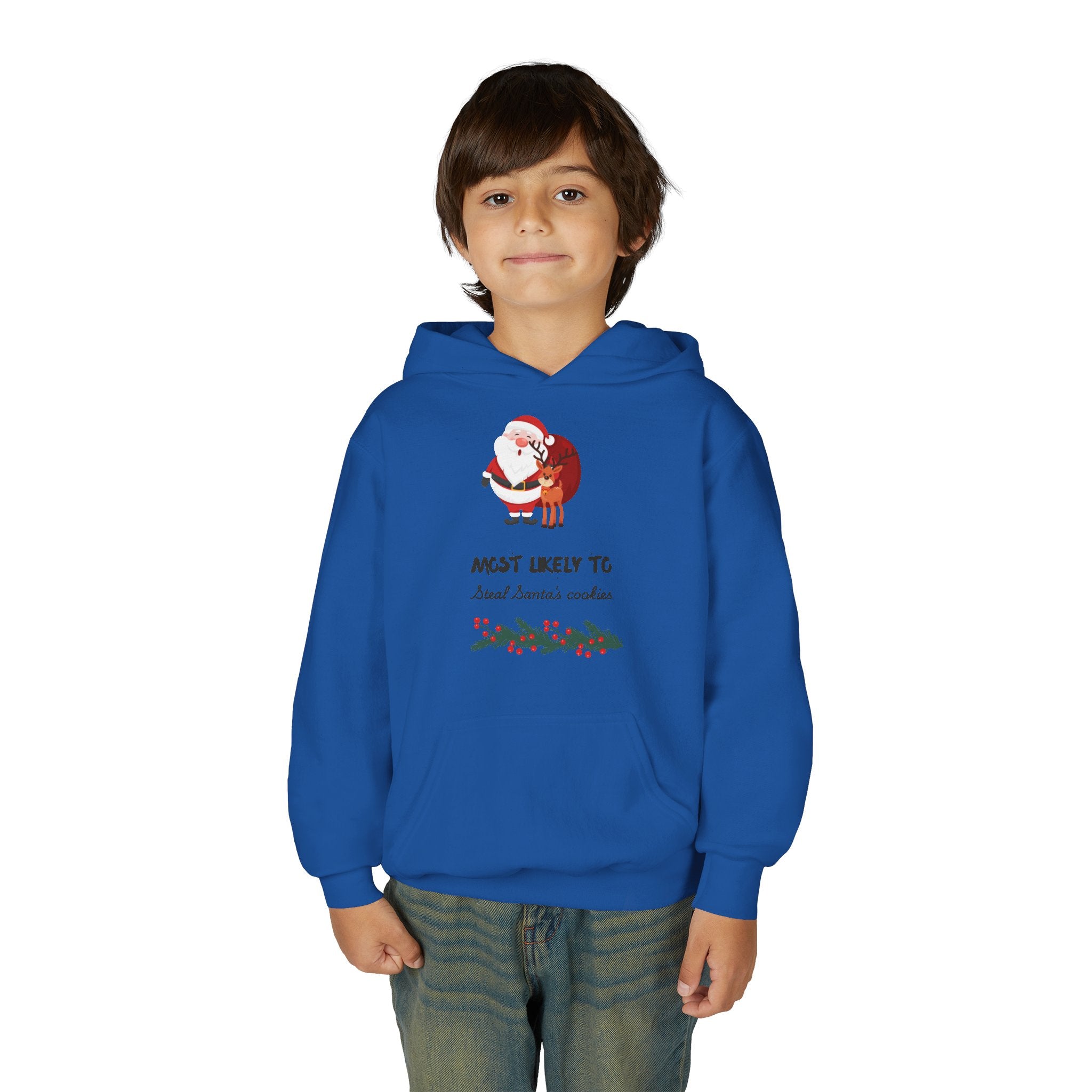 Youth Hoodie - 'Most Likely To Steal Santa's Cookies' Cute Christmas Kids Sweatshirt