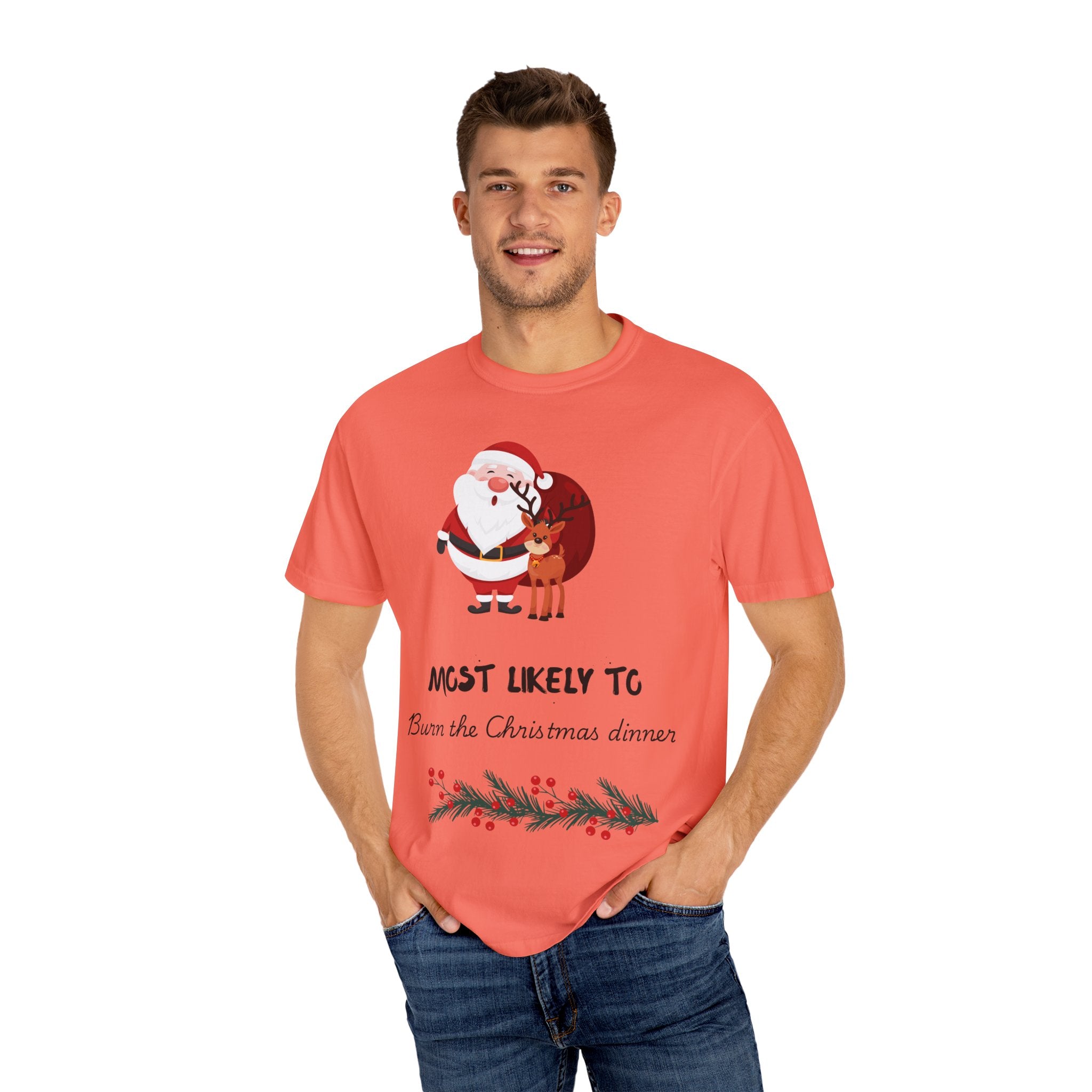 Christmas T-Shirt - "Most Likely To Burn the Christmas Dinner" Funny Holiday Tee