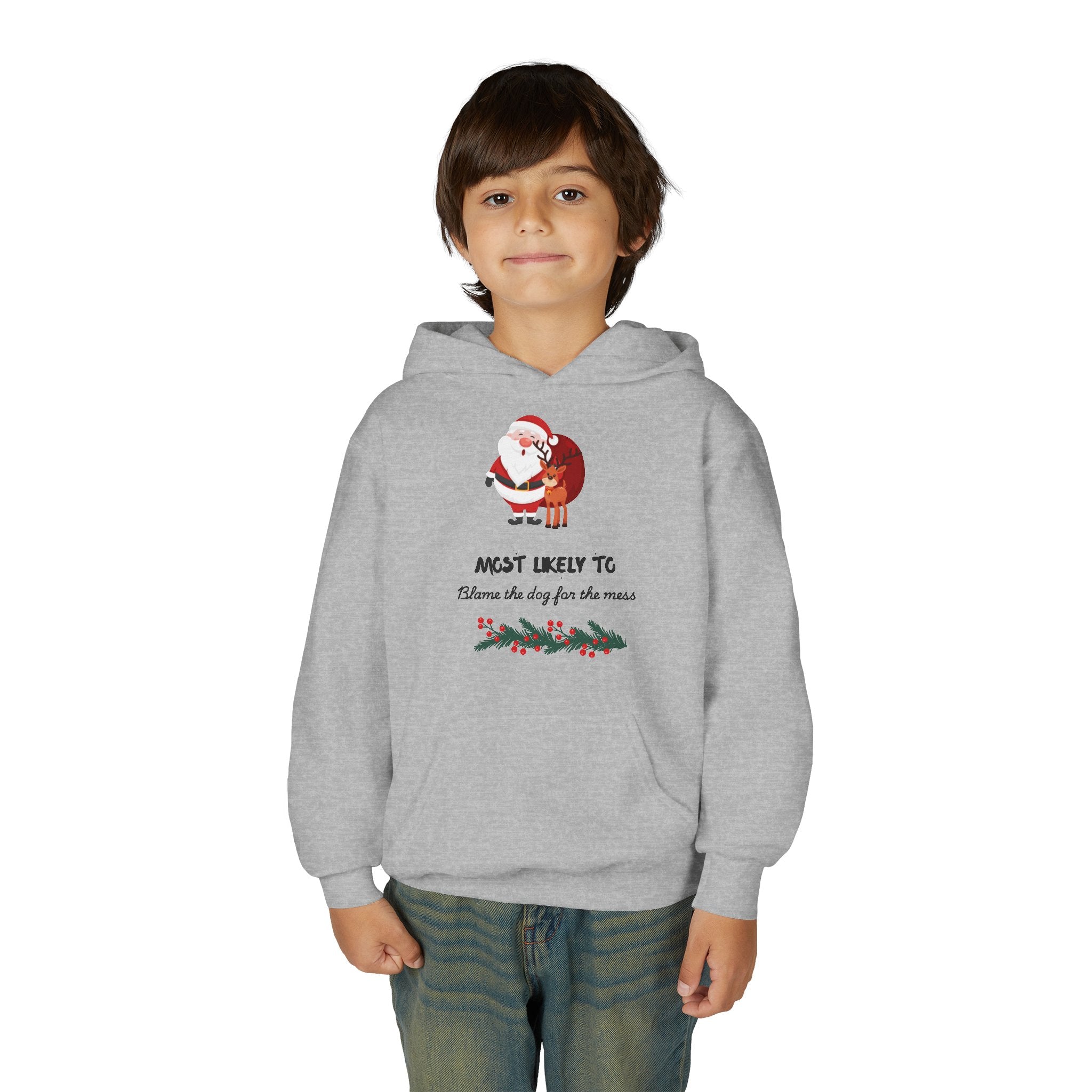 Youth Christmas Santa Hoodie — "Most Likely To" Funny Holiday Sweatshirt