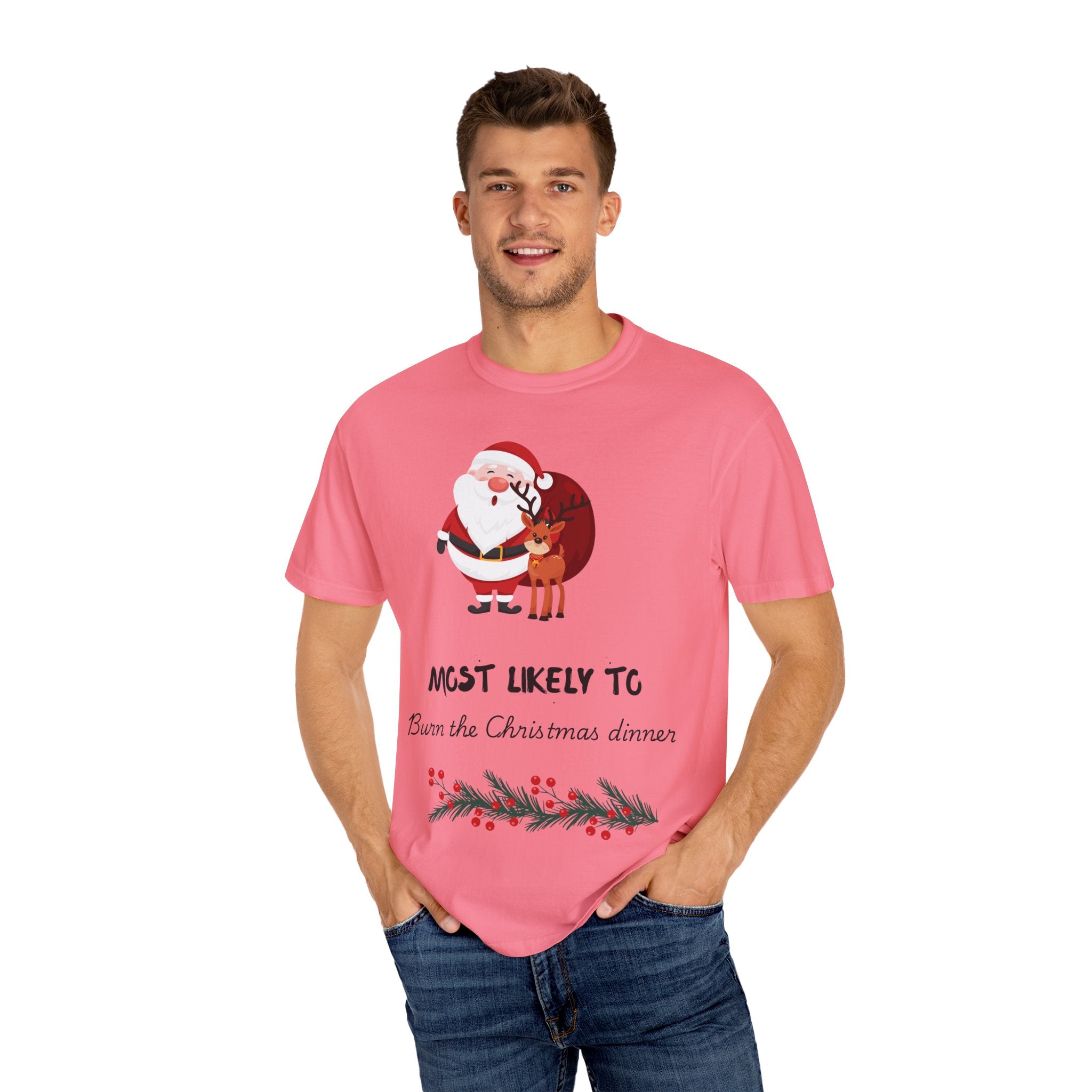 Christmas T-Shirt - "Most Likely To Burn the Christmas Dinner" Funny Holiday Tee