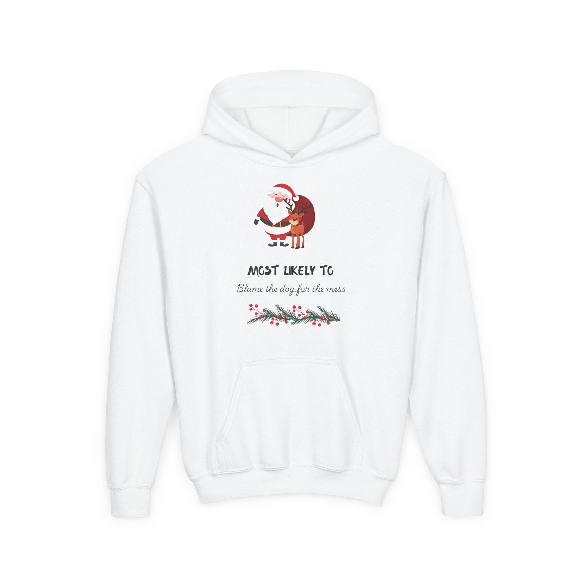 Youth Christmas Santa Hoodie — "Most Likely To" Funny Holiday Sweatshirt