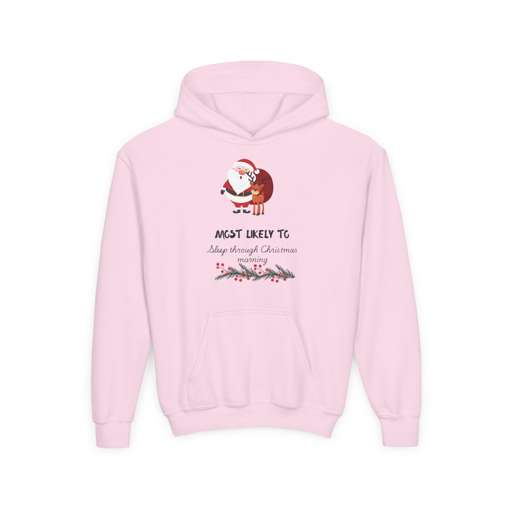 Kids Christmas Hoodie – “Most Likely To Sleep Through Christmas” Santa Design