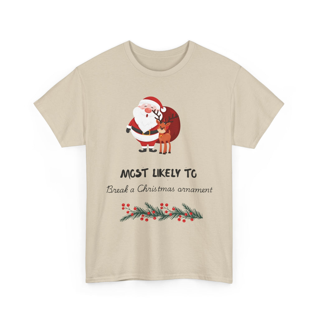 Christmas Tee "Most Likely To Be a Christmas Ornament" Santa & Reindeer Holiday Shirt