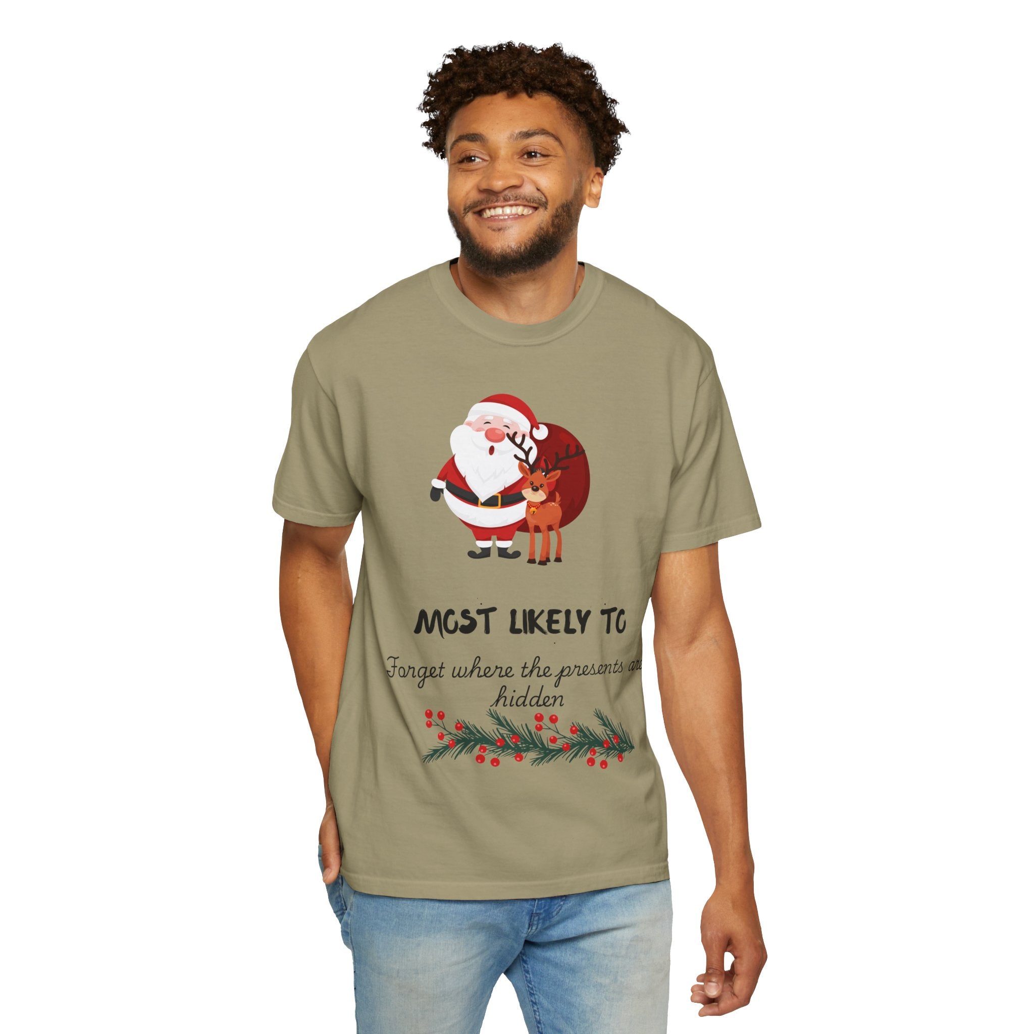 Christmas T-Shirt "Most Likely To Forget Where The Presents Are" — Funny Santa & Reindeer Holiday Tee