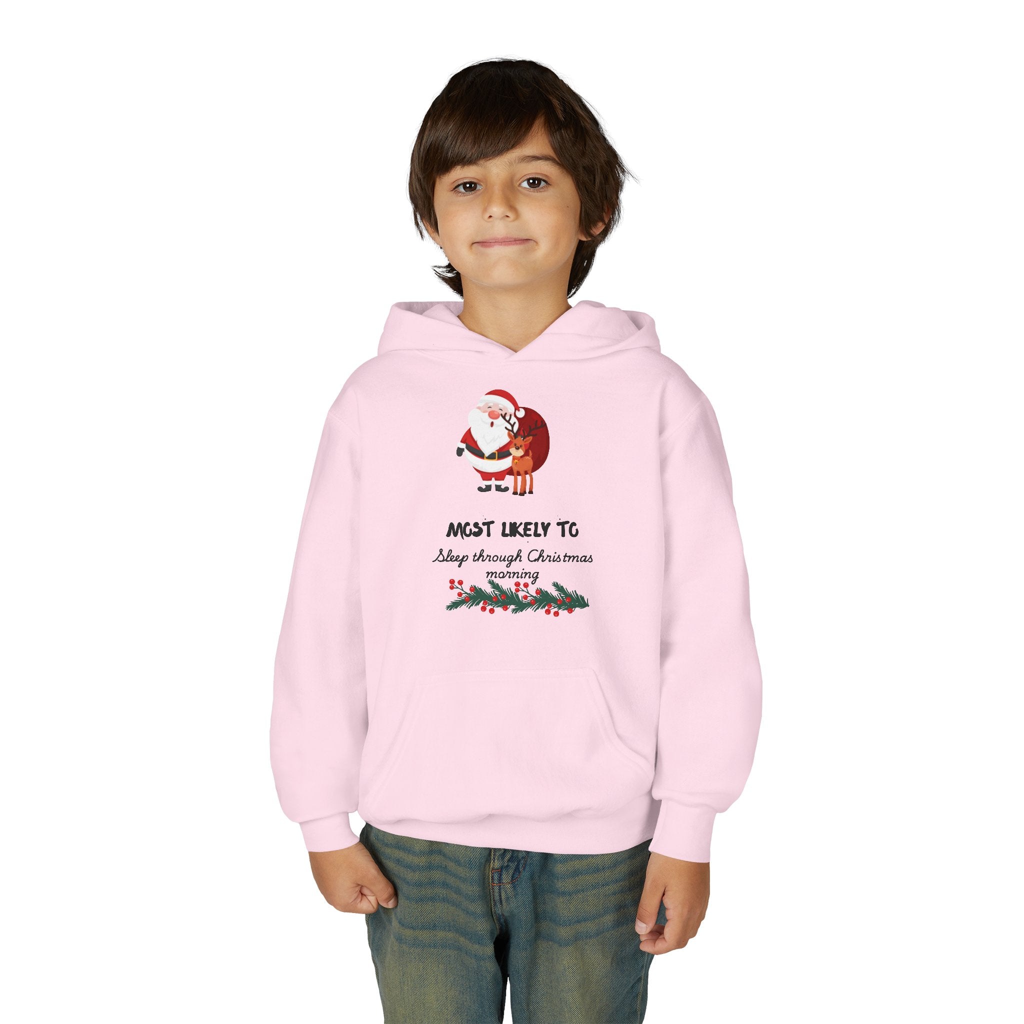 Kids Christmas Hoodie – “Most Likely To Sleep Through Christmas” Santa Design
