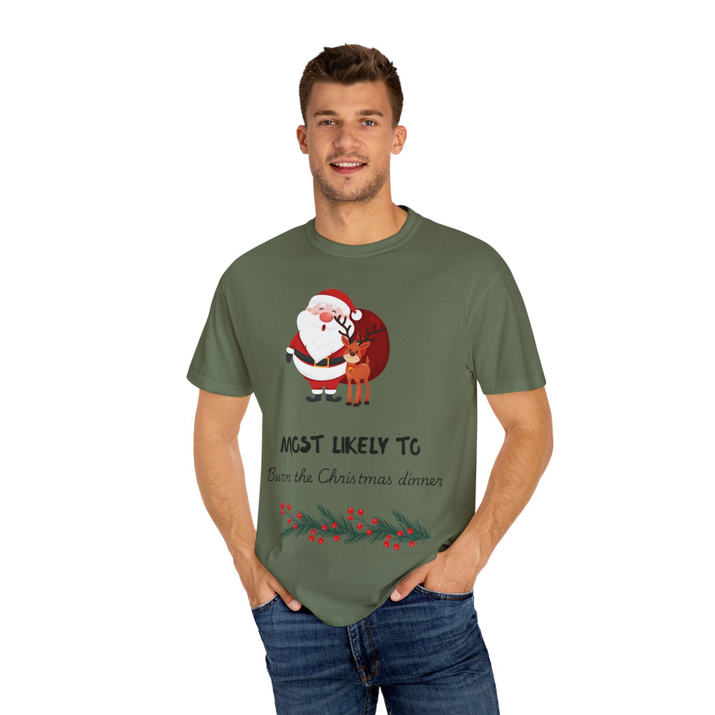 Christmas T-Shirt - "Most Likely To Burn the Christmas Dinner" Funny Holiday Tee
