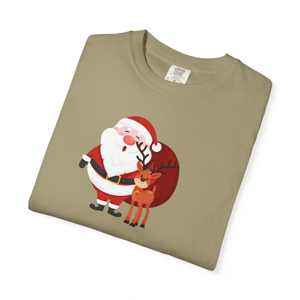 Christmas Santa & Reindeer T-Shirt — "Most Likely To Take Too Many Selfies With The Tree"