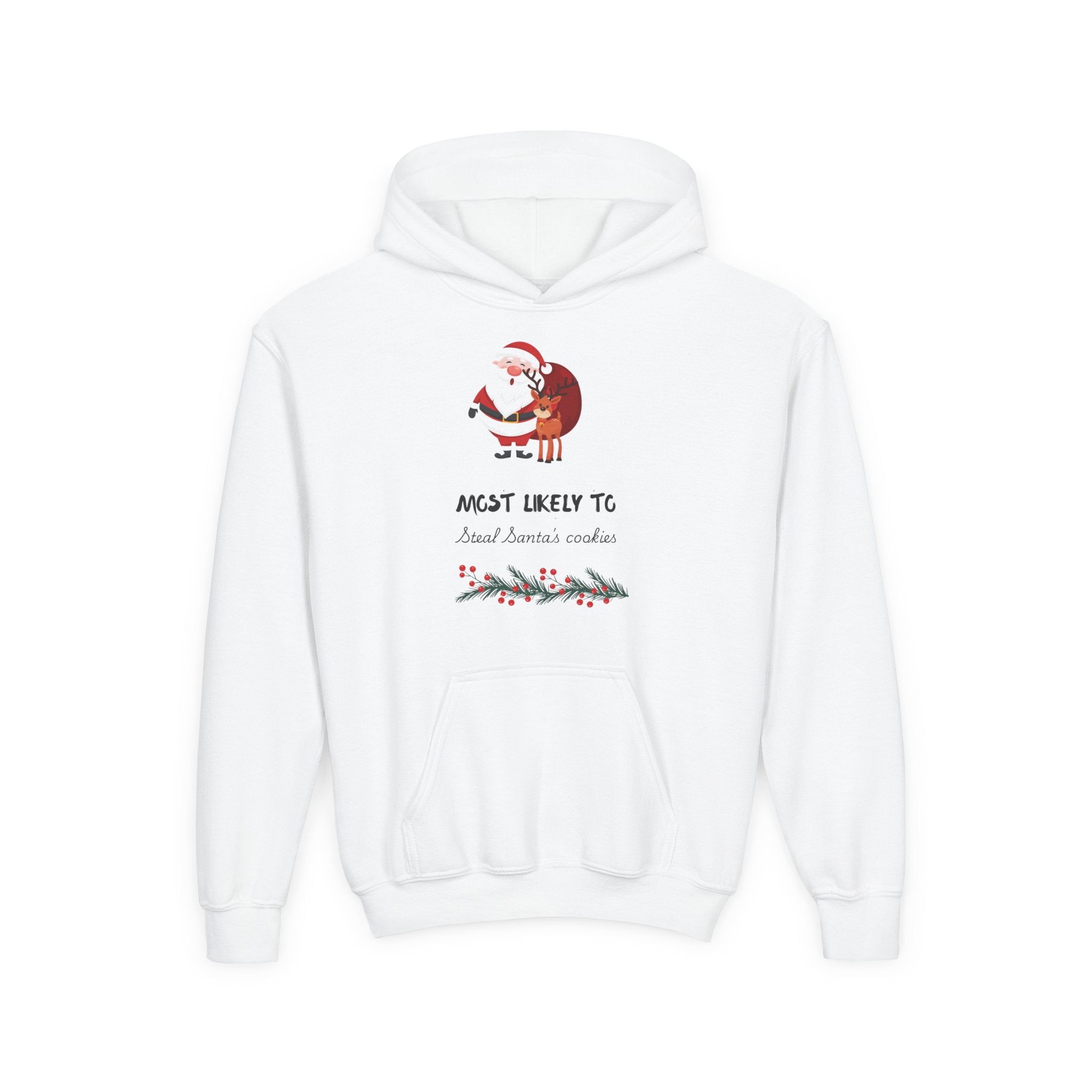 Youth Hoodie - 'Most Likely To Steal Santa's Cookies' Cute Christmas Kids Sweatshirt