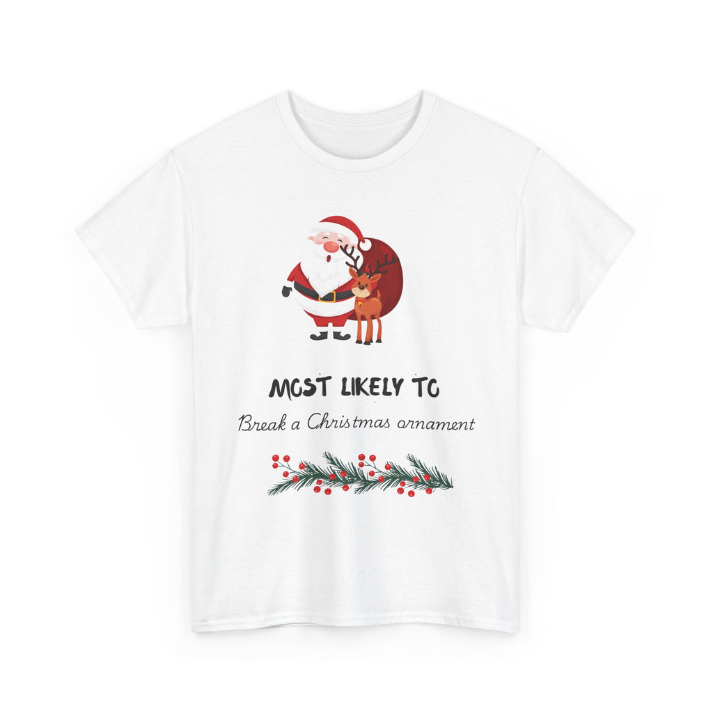Christmas Tee "Most Likely To Be a Christmas Ornament" Santa & Reindeer Holiday Shirt