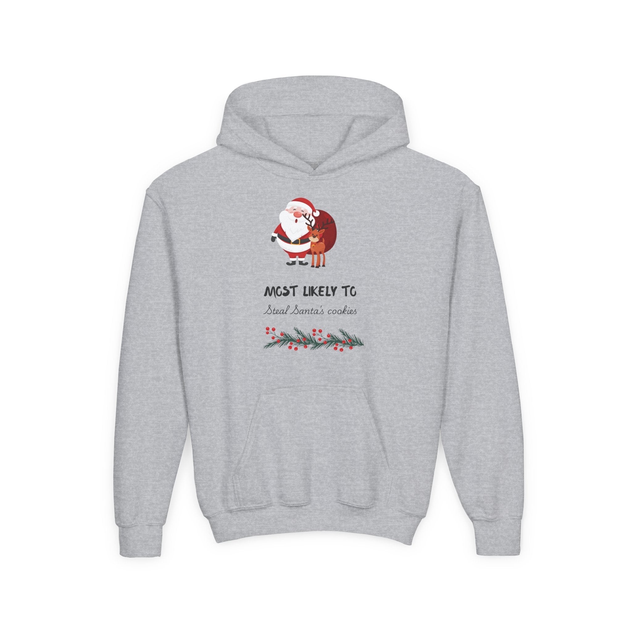 Youth Hoodie - 'Most Likely To Steal Santa's Cookies' Cute Christmas Kids Sweatshirt