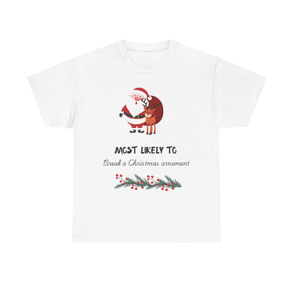 Christmas Tee "Most Likely To Be a Christmas Ornament" Santa & Reindeer Holiday Shirt
