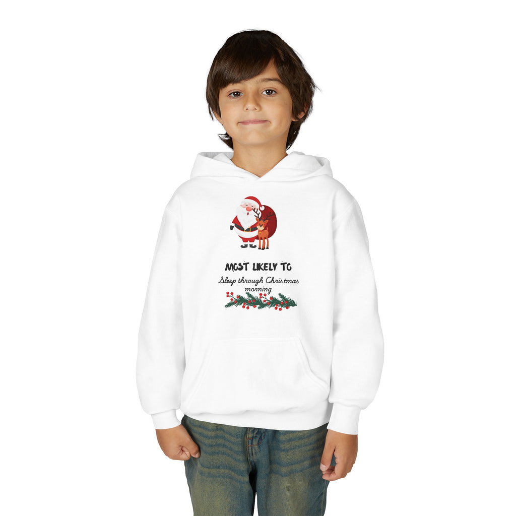 Youth Christmas Hoodie - "Most Likely To Sleep Through Christmas" Santa Holiday Sweatshirt