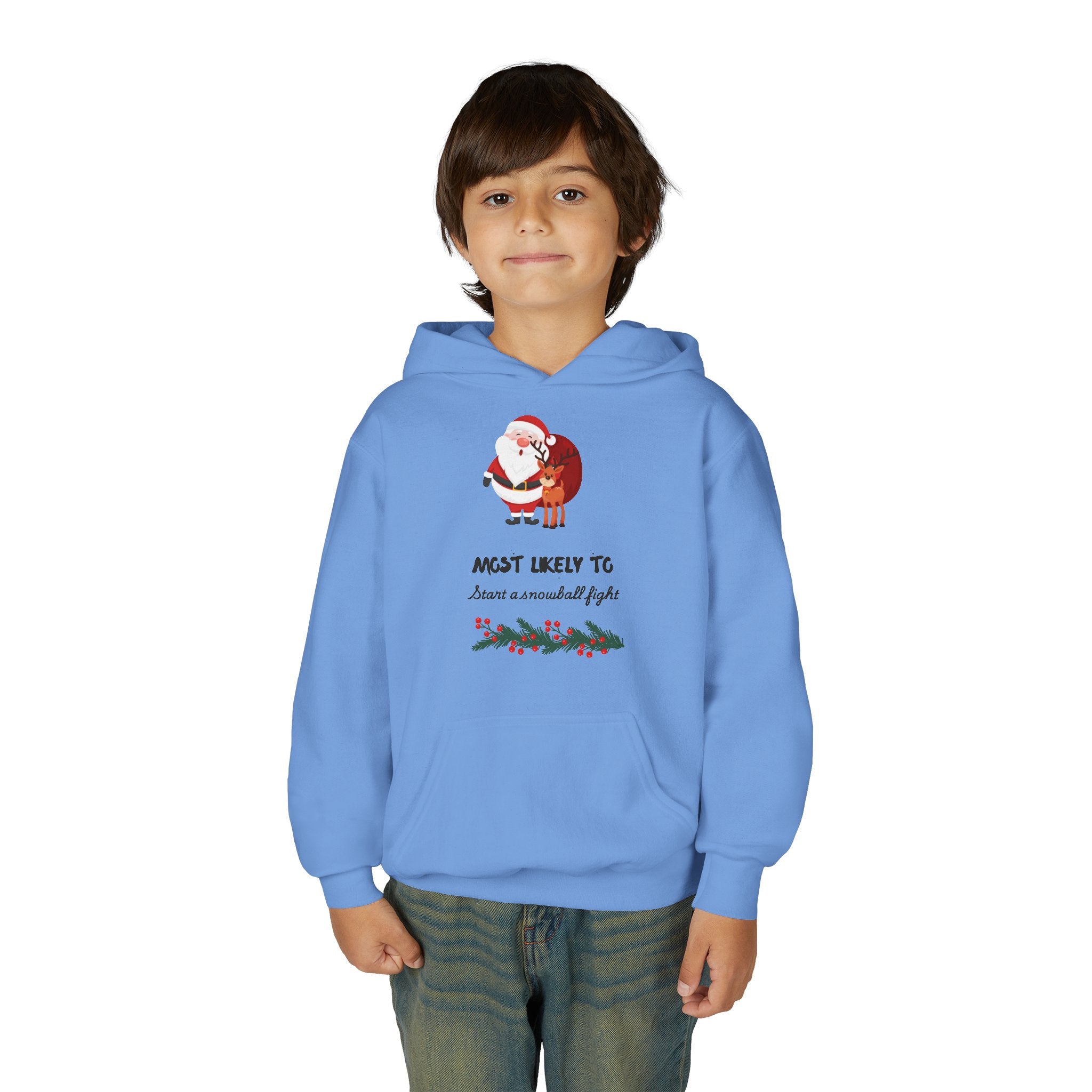 Youth Christmas Hoodie - 'Most Likely To...' Santa Funny Holiday Kids Sweatshirt