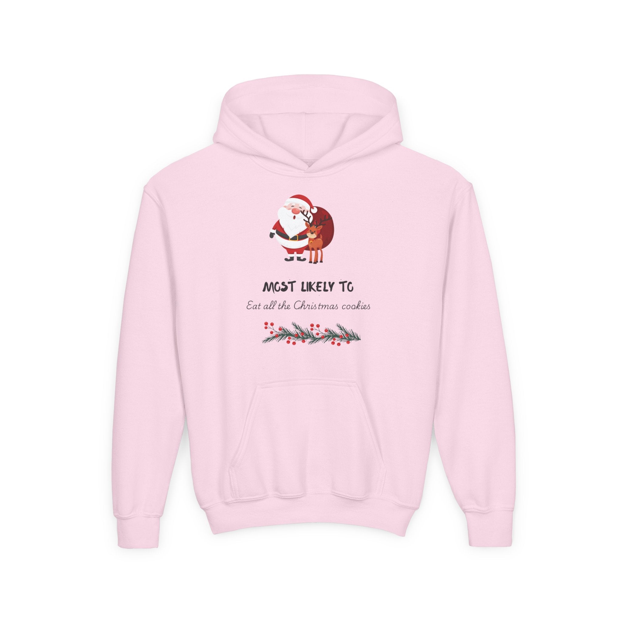 Kids Christmas Hoodie - "Most Likely To Eat All the Cookies" Santa Holiday Sweatshirt