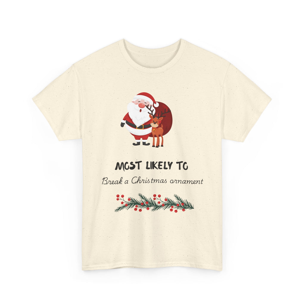 Christmas Tee "Most Likely To Be a Christmas Ornament" Santa & Reindeer Holiday Shirt