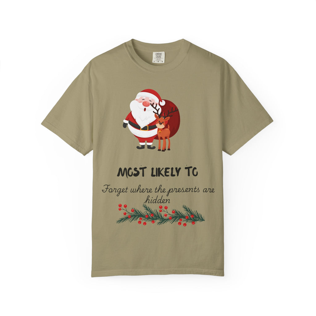 Christmas T-Shirt "Most Likely To Forget Where The Presents Are" — Funny Santa & Reindeer Holiday Tee