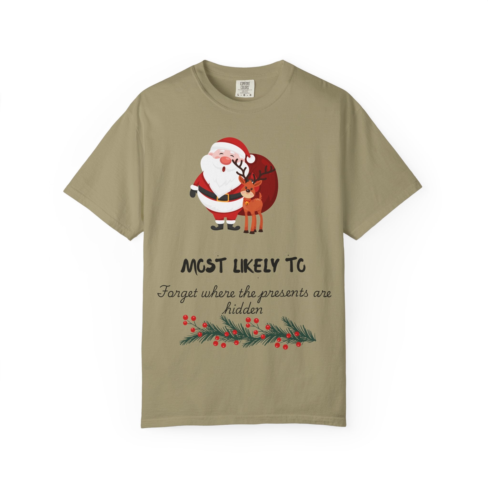 Christmas T-Shirt "Most Likely To Forget Where The Presents Are" — Funny Santa & Reindeer Holiday Tee