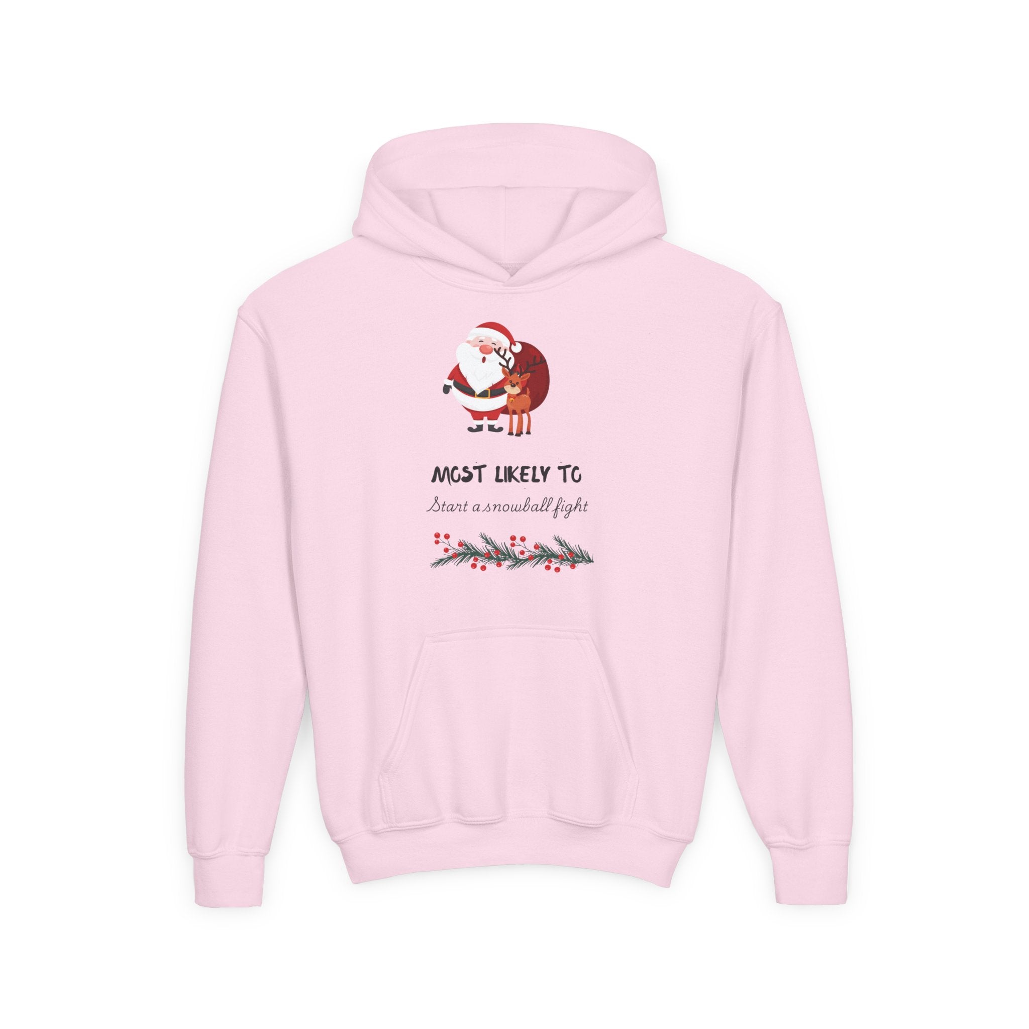 Youth Christmas Hoodie - 'Most Likely To...' Santa Funny Holiday Kids Sweatshirt